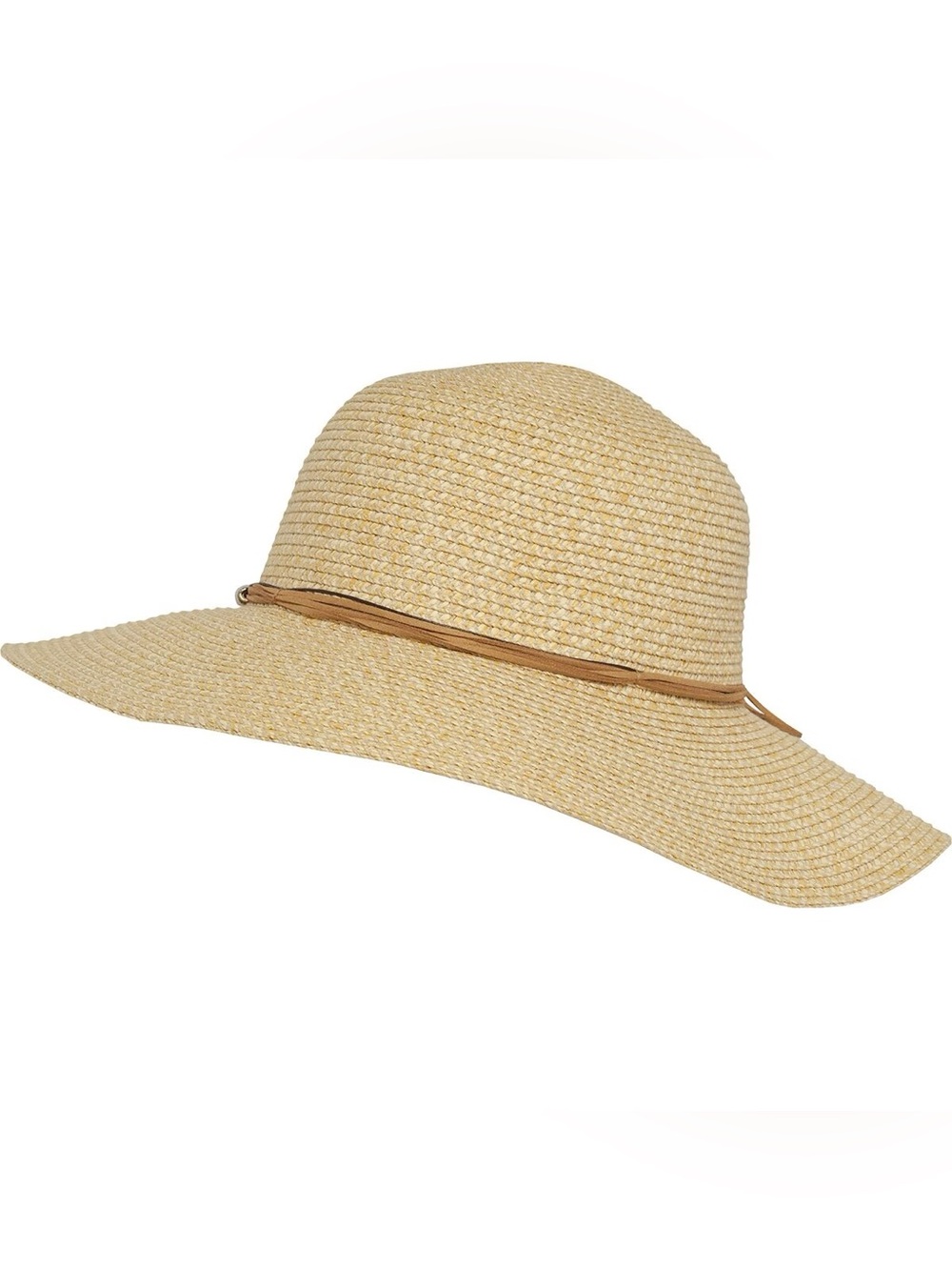 Natural Straw Wide-Brim Sun Hat with Tan Band